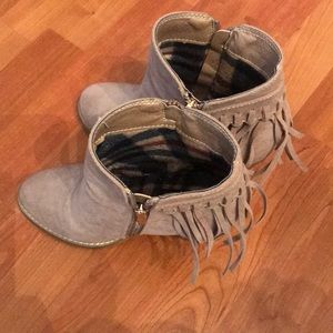 Tan/Taupe Fringe Ankle Boots